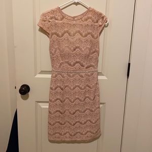Formal mini dress pink lace pearl detail